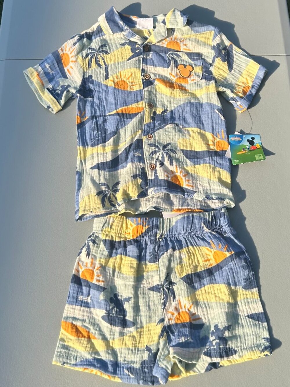 Disney Boys' 2-Piece Mickey Mouse Short Sleeve Button-Down Shirt & Shorts Set